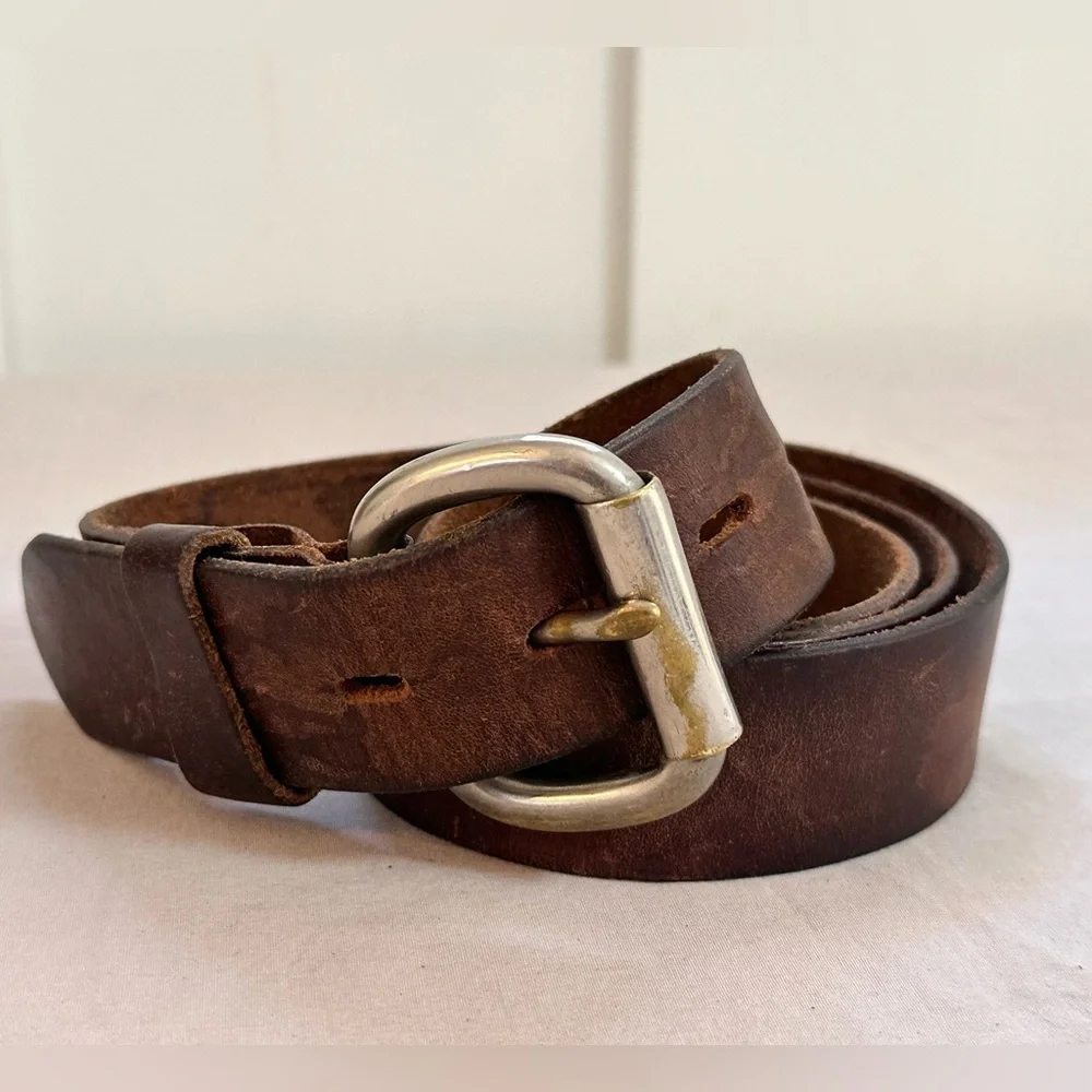 Vintage Made in USA Solid Brass Buckle Brown Leather Belt 40 (36–46 Fit)